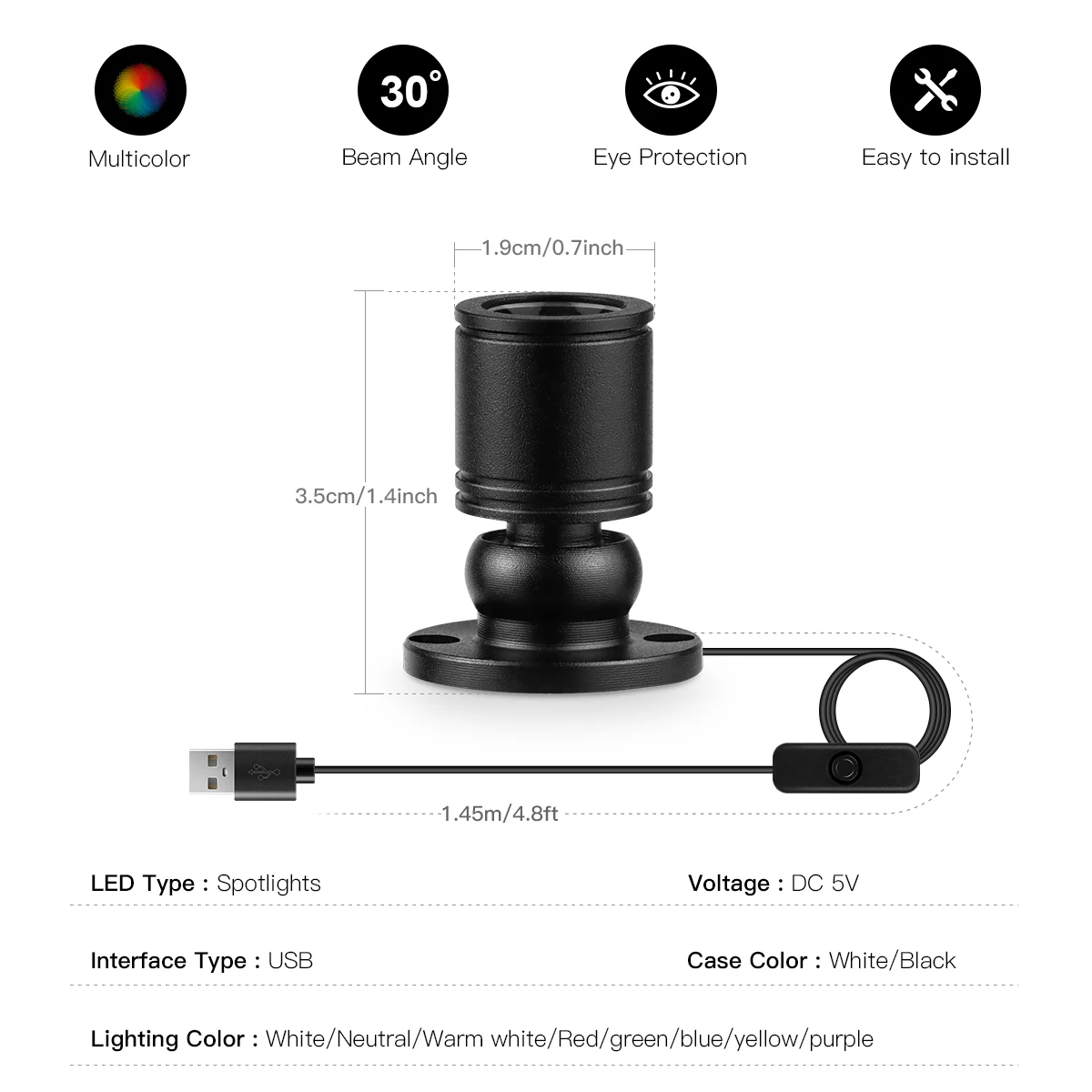 Mini foco LED para armario alimentado por USB, lámpara para estante de joyería de 5V CC, modelo de armario, luces de techo con interruptor - imagen 3