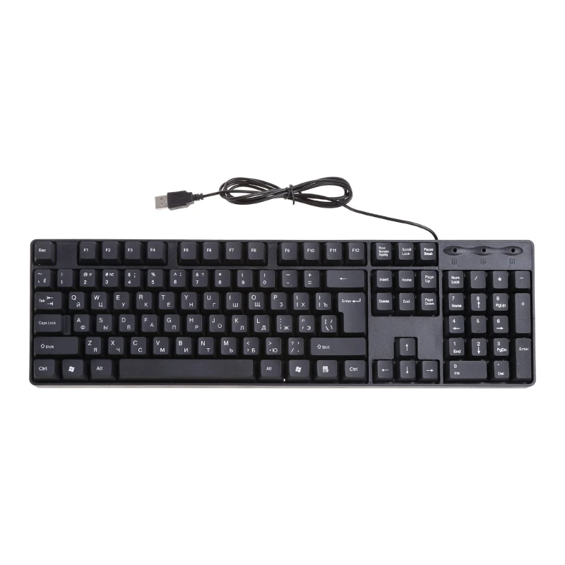 Teclado silencioso de 104 teclas de tamaño completo, teclado de oficina a prueba de agua, ruso/inglés, para ordenador Windows, envío directo