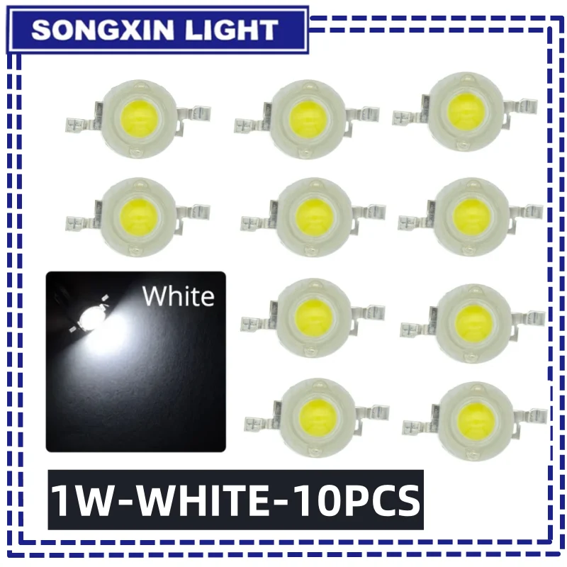 10 Uds. Bombilla LED de Chip de alta potencia de 1W 110-120LM diodo emisor de línea de cuentas blanco rojo verde azul amarillo DIY decoración de luz Led - imagen 2