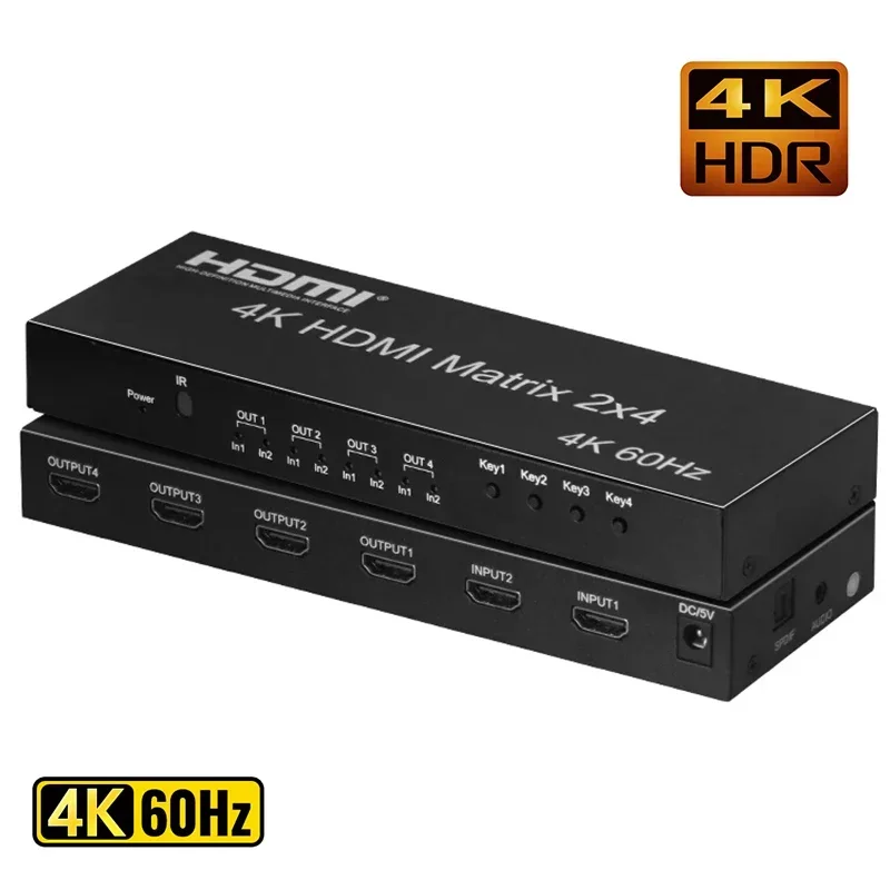 Matriz HDMI 4K 60Hz 2x4 - Audio Óptico y Jack 3.5mm