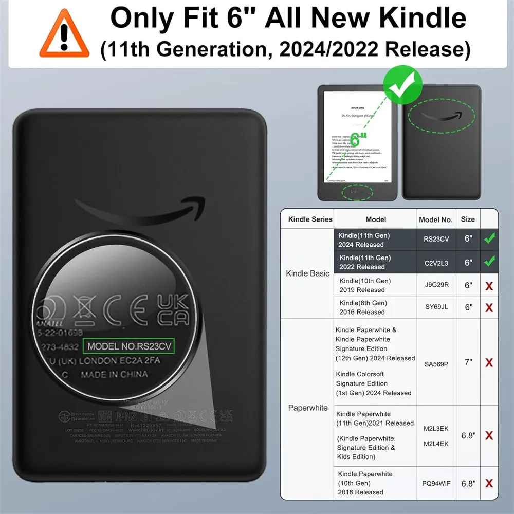 Funda con soporte magnético para Kindle 2024 2022 11.a generación, 6 pulgadas, modelo No. RS23CV C2V2L3 Funda de bolsa Soporte ajustable de 6'' - imagen 2