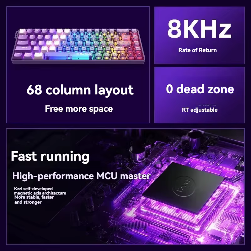 KZZI G68 SE V2 Teclado mecánico de eje magnético personalizado con cable RGB intercambio en caliente 8000 tasa de retorno teclado de oficina para juegos de deportes electrónicos - imagen 3