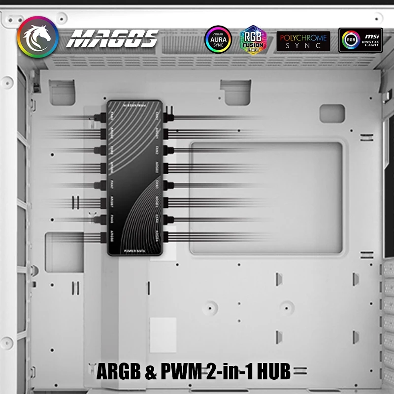 HA-02, caja de computadora ARGB+PWM Hub 2 en 1 ventilador de chasis serie conector de 4 pines 5V sincronización de luz divina de 3 pines, 8 + 8 cabezales