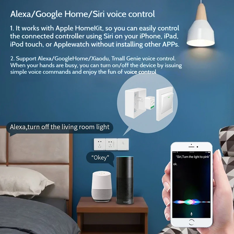 HomeKit Smart Switch Diseño oculto: control remoto por voz por aplicación, función de temporizador de control dual, dispositivo de conmutación oculto - imagen 2