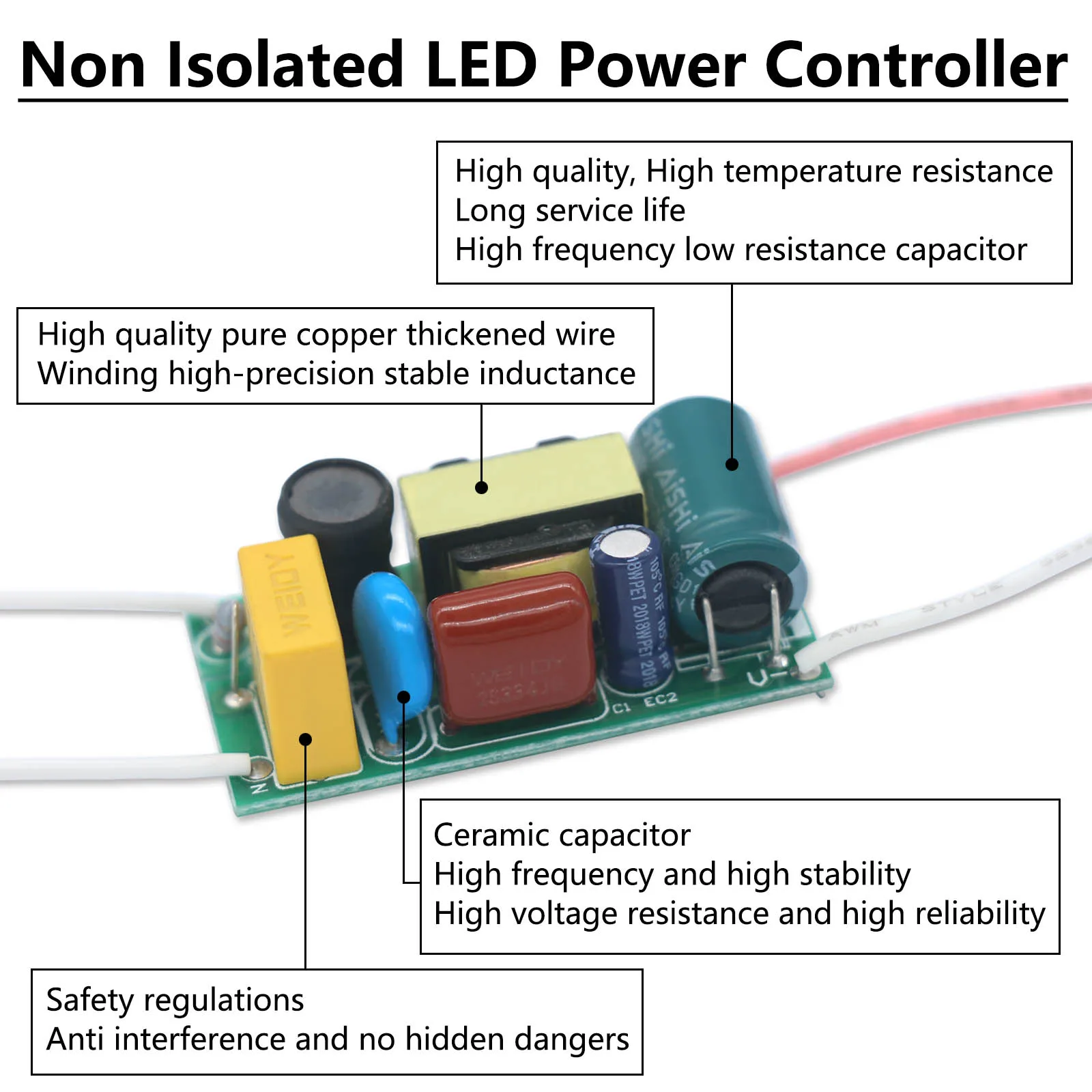 Controlador LED de 24-36W, transformador de iluminación de corriente constante no aislado de 300mA, Unidad de fuente de alimentación convertidora de AC220-240V a DC80-120V - imagen 3