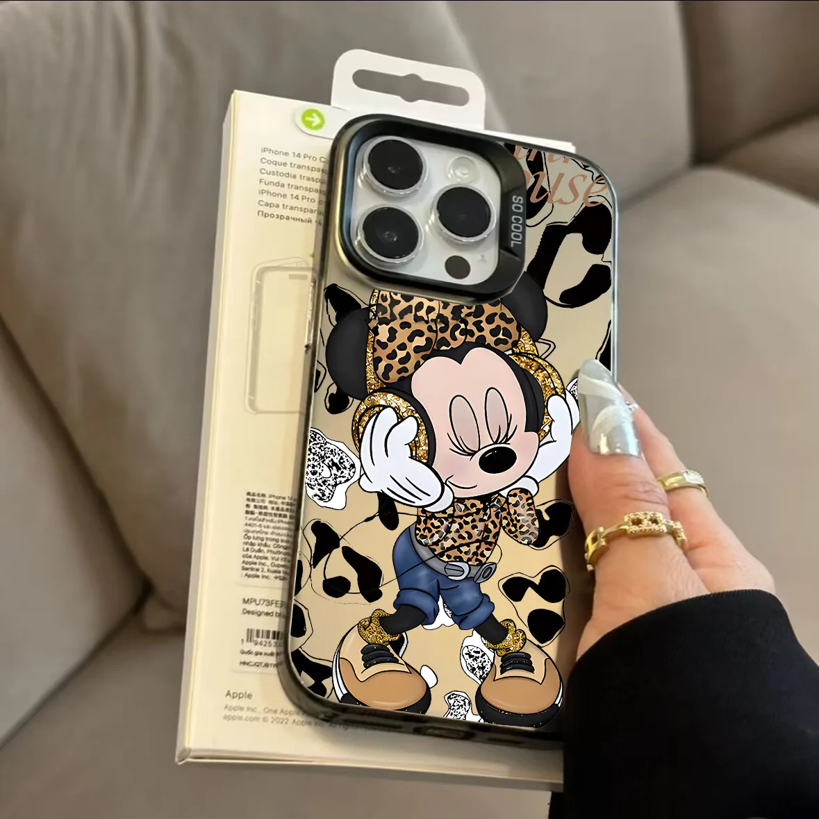 Funda de teléfono móvil Minnie con estampado de leopardo negro para OPPO A5 Pro Reno 14 13 12 11 10 Pro 5G A3PRO 13F 12F Find X8 Funda mate - imagen 3