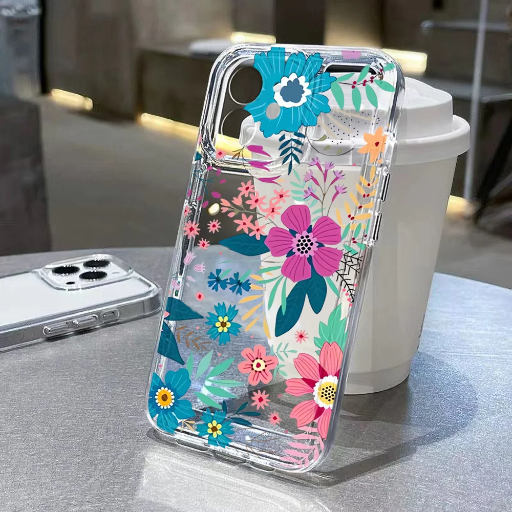 Funda de teléfono con flores de silicona para iPhone 17 Pro Max 16 13 11 15 14 12 16E 17 Air 16promax 17promax Funda suave transparente