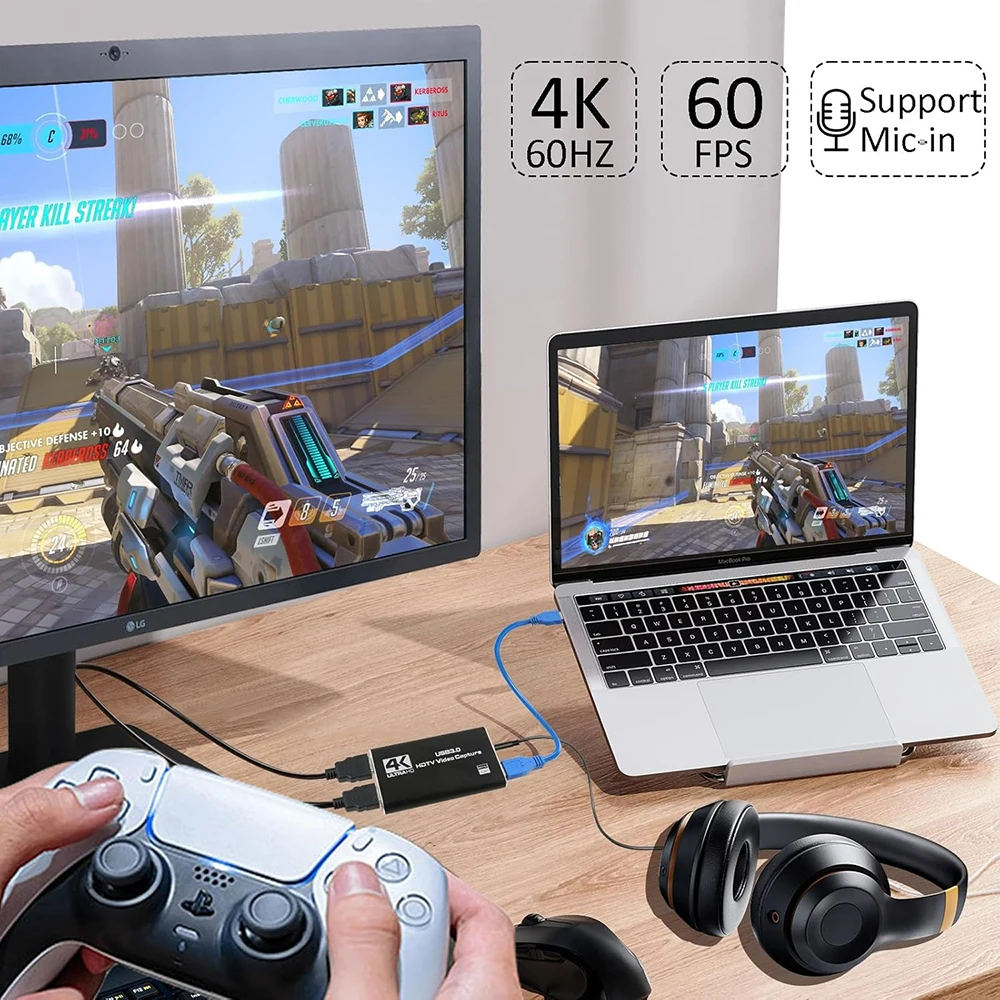 Tarjeta de captura de vídeo 4K HDMI compatible con USB 3,0 1080P 60FPS con salida de bucle para cámara, juegos de ordenador, transmisión en vivo OBS - imagen 4