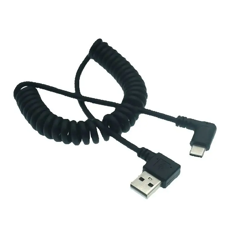 90 Degree Left /Right Angled USB Type C Retractable Spring  Fast Charging Data  Cord Adapter For Huawei Xiaomi Samsung 100CM