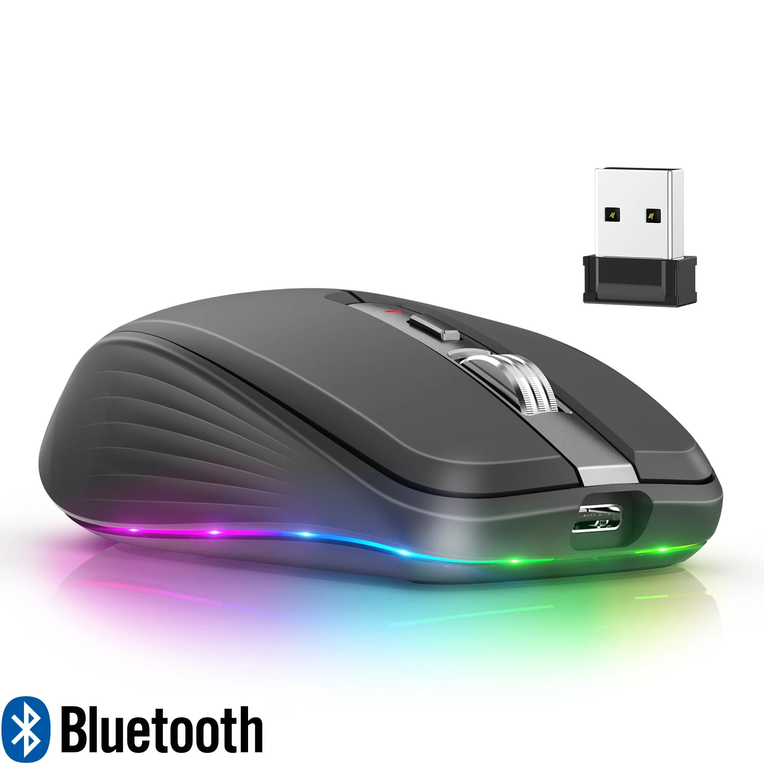 Ratón inalámbrico recargable con Bluetooth 2,4G, Mouse silencioso RGB para Windows, Mac, IOS, Android, portátil, tableta, teléfono, PC - imagen 2