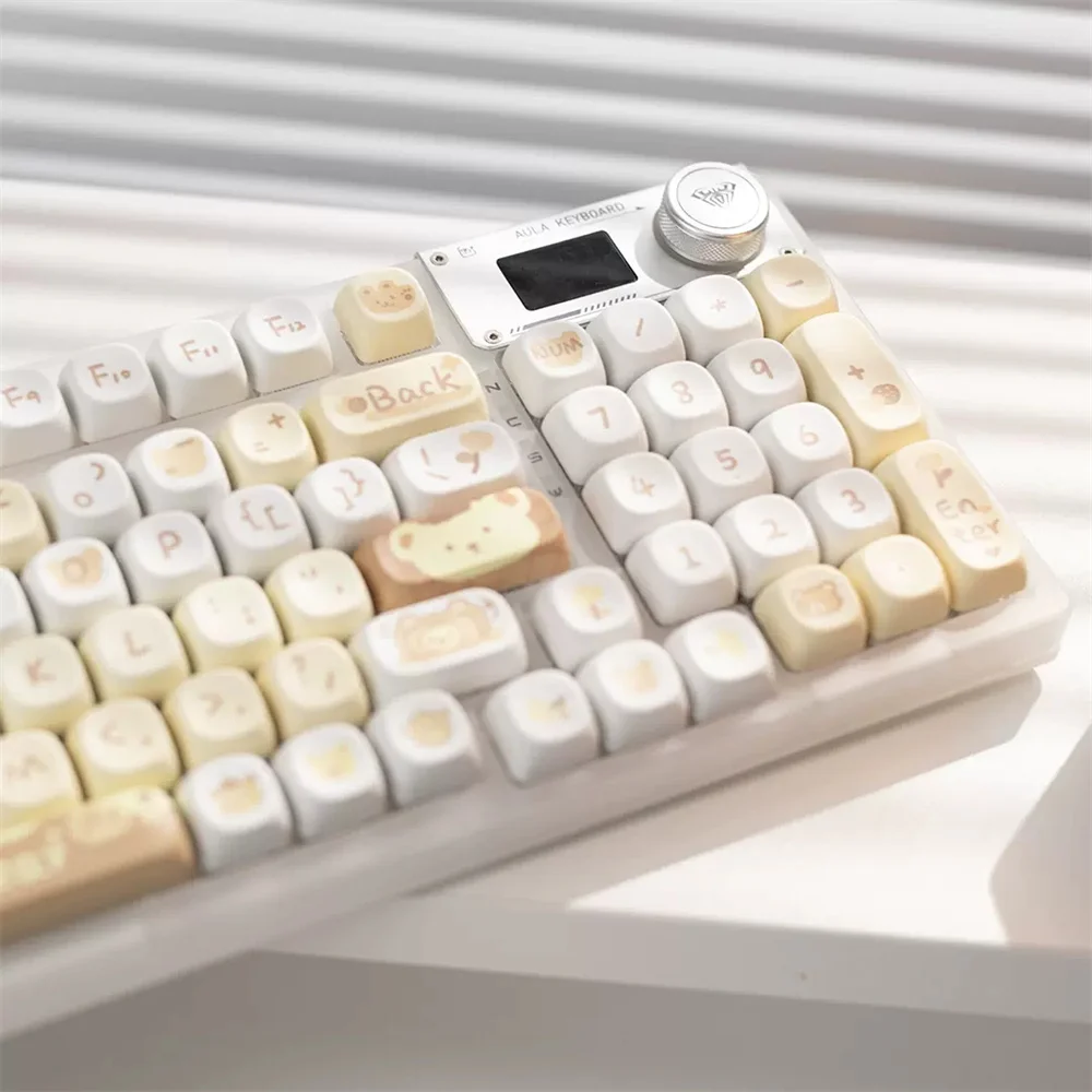 Teclas de teclado mecánico personalizado, tapa de tecla con temática de oso pudín, 95/132 teclas MOA, color amarillo y blanco, sublimación PBT - imagen 4