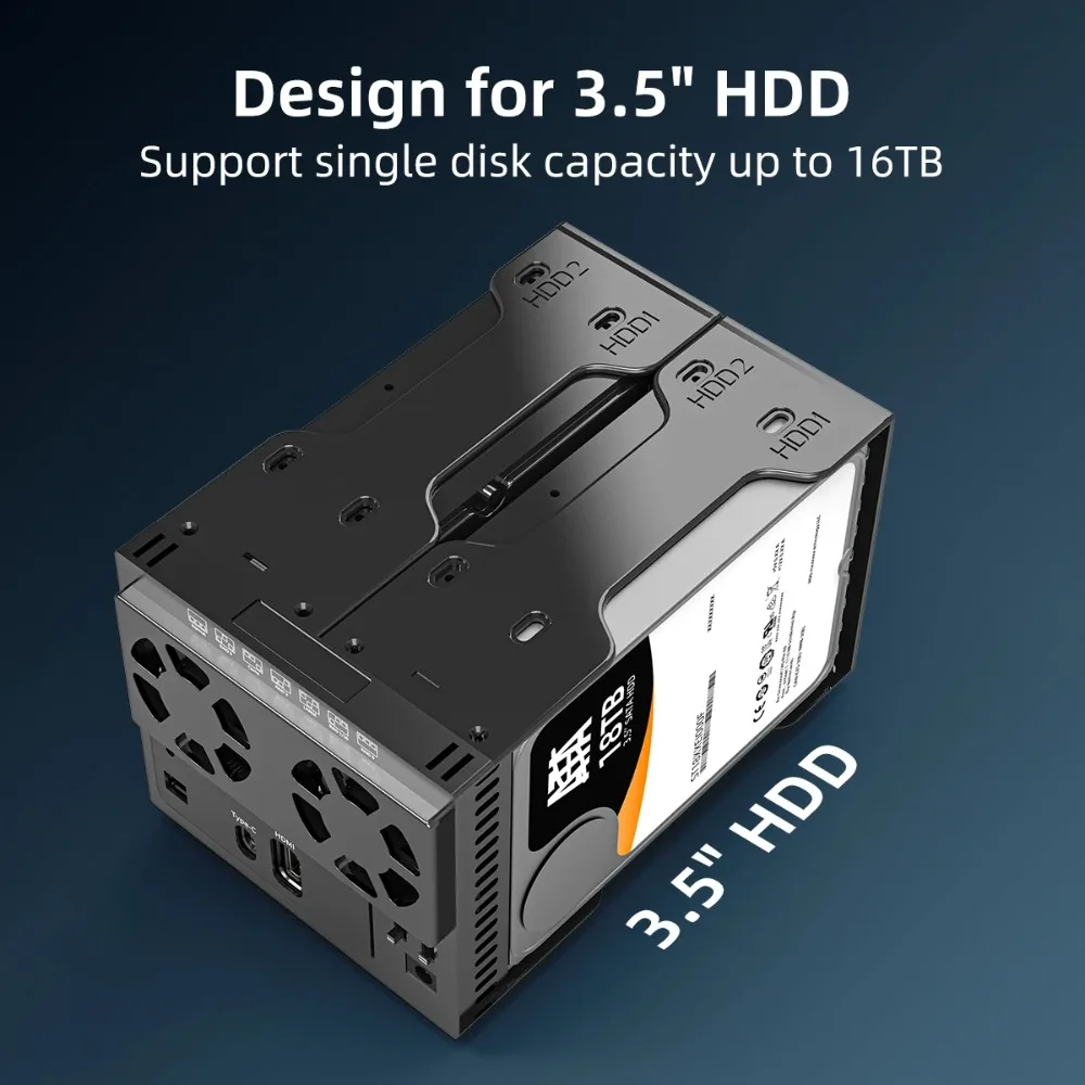 MAIWO-carcasa de disco duro externo RAID de 4 bahías, con puerto HDMI de 3,5 pulgadas, tipo C a SATA, HDD, SSD, compatible con 7 modos RAID - imagen 3