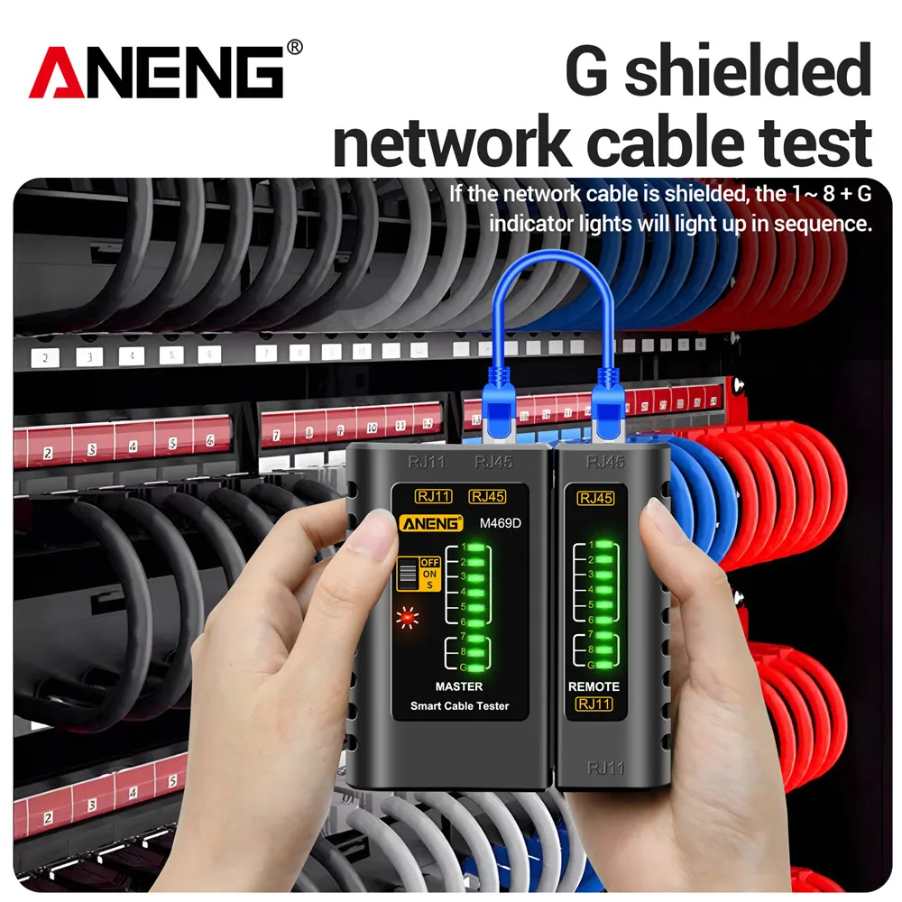 Probador de Cable de red ANENG M469D Analizador de red Ethernet RJ45 RJ11 RJ12 CAT5 UTP LAN Cable herramientas analizadoras de red vectorial - imagen 3