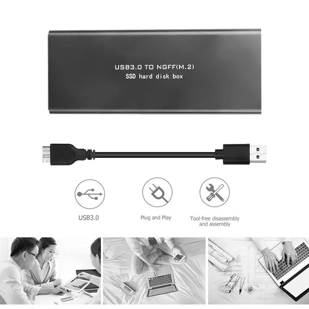 Caja de disco duro USB 3,0 M.2 NGFF a USB3.0 SSD SATA caja de disco duro de alta velocidad 2230 / 2242 / 2260 / 2280 mm - imagen 2