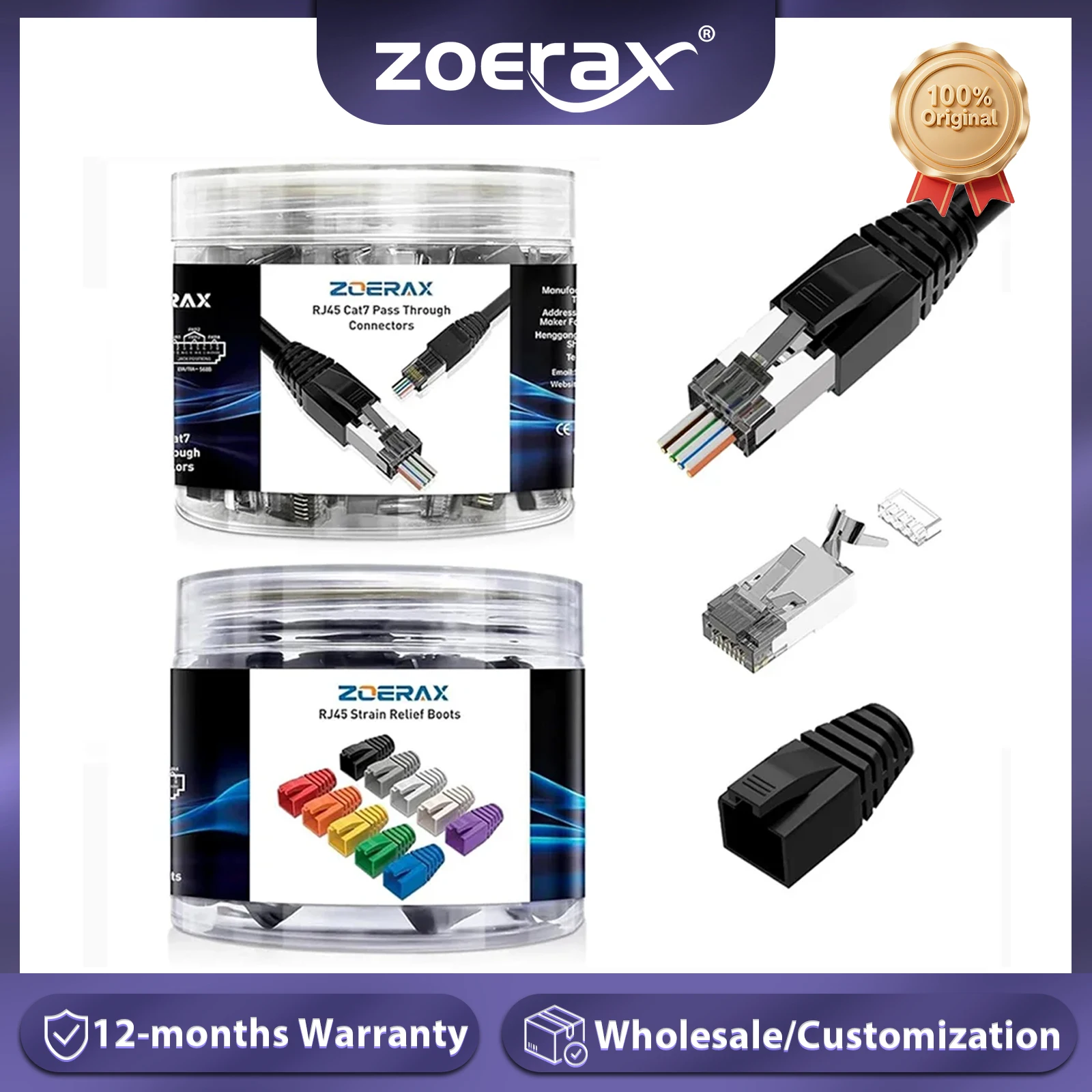 ZoeRax 50 Uds conector RJ45 Cat7 CAT6A, extremos RJ45 blindados de 2 piezas conector de enchufe de red Modular 8P8C con botas de alivio de tensión - imagen 2