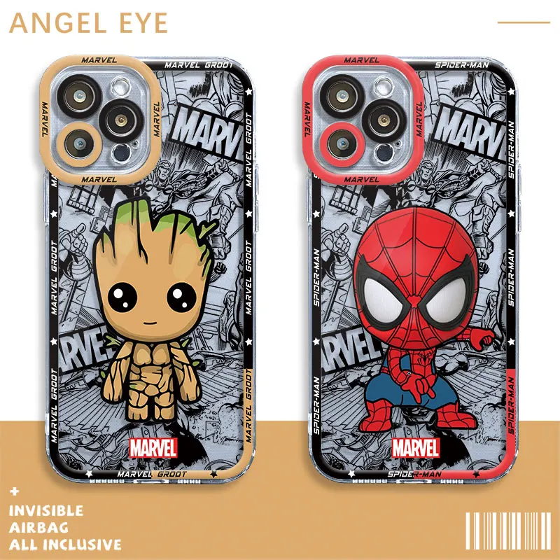 Funda de teléfono con dibujos de Marvel Groot Spiderman para iPhone 8 15 Plus 14 Pro 12 Mini XR SE X XS 13 Pro Max 11 7 6s - imagen 2