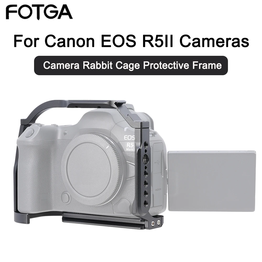Jaula de cámara FOTGA para Canon EOS R5 Mark II, accesorios de fotografía DSLR portátiles de liberación rápida, jaula protectora de pantalla templada