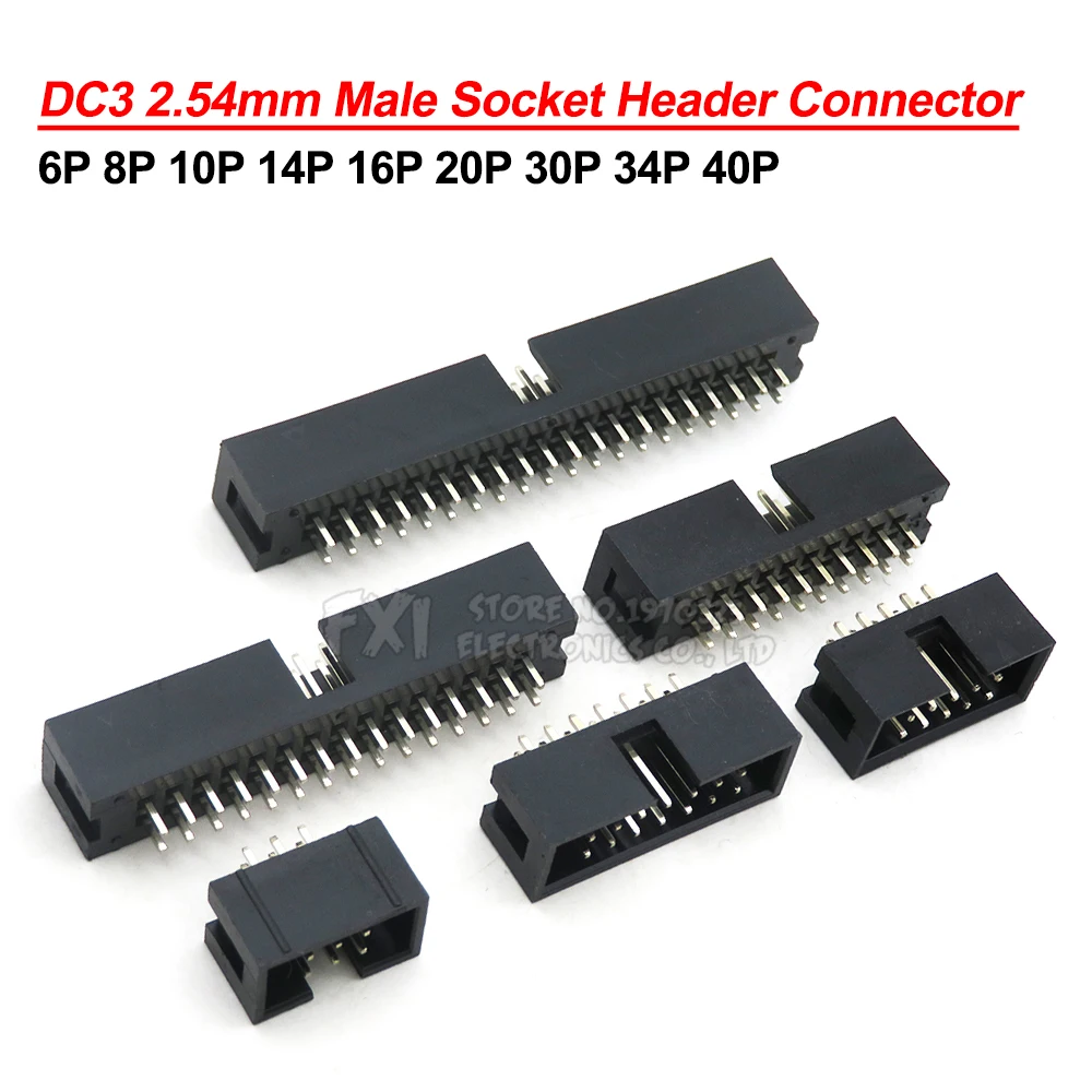 Conector de cabezal de enchufe 5 piezas DC3 de 2,54mm, ISP macho, aguja recta de doble espaciado 6P 8P 10P 14P 16P 20P 30P 34P 40P, nuevo