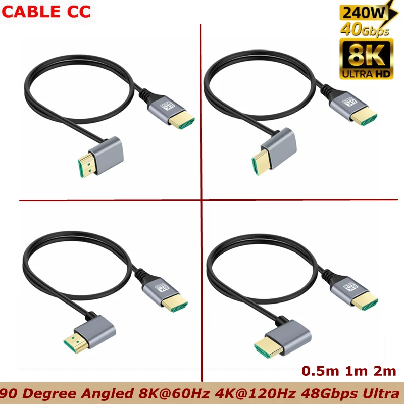 Hasta abajo izquierda derecha 8K compatible con HDMI 2,1 90 grados 48Gbps Cable HDMI macho a macho de alta velocidad para 4K @ 120Hz 8K @ 60Hz 2K @ 240Hz - imagen 2