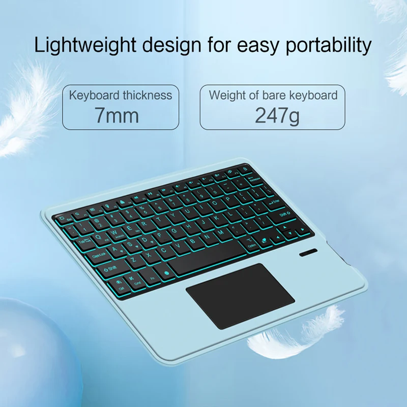 AJIUYU-teclado inalámbrico táctil retroiluminado, Bluetooth para ios, Android, Windows, tableta, teléfono, español, portugués, ruso, hebreo, árabe - imagen 5