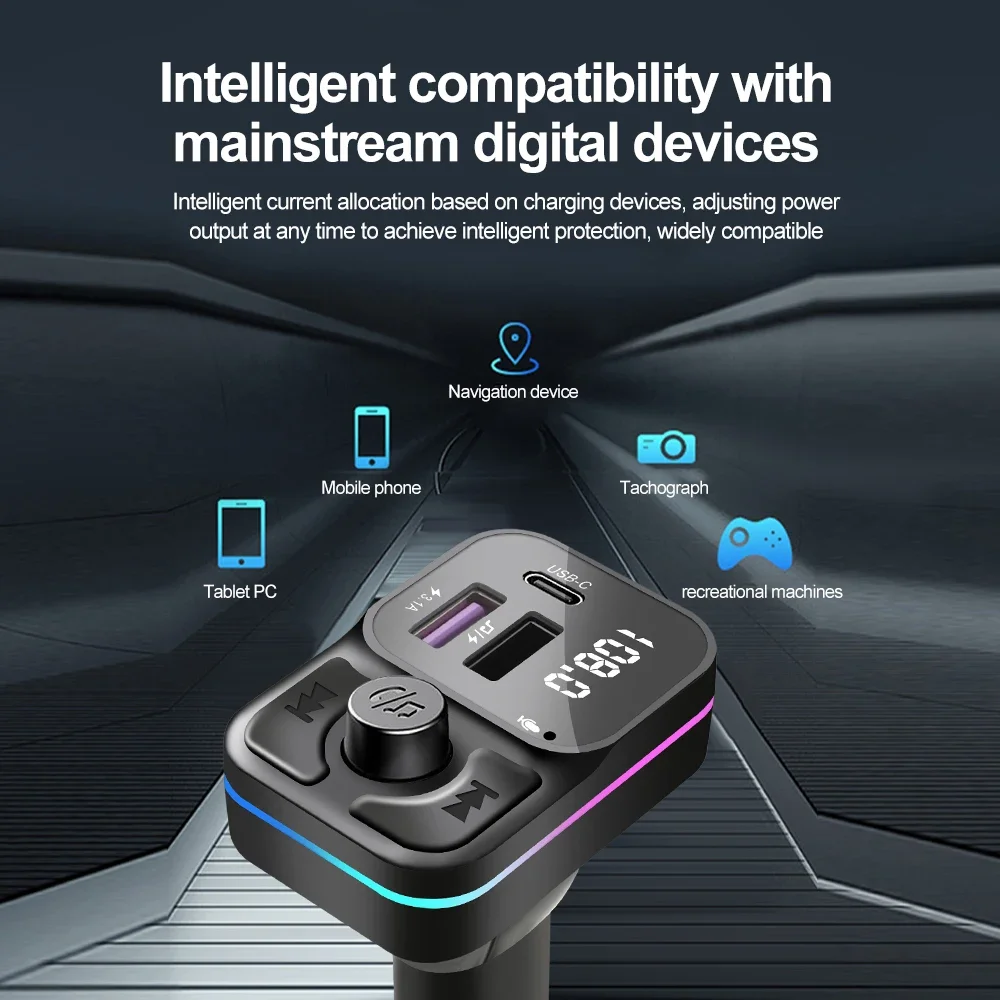 Transmisor FM Bluetooth 5,0, reproductor MP3 para coche, USB Dual tipo C, cargador de coche, adaptador de carga rápida para teléfono, Kit de llamadas manos libres para coche - imagen 3
