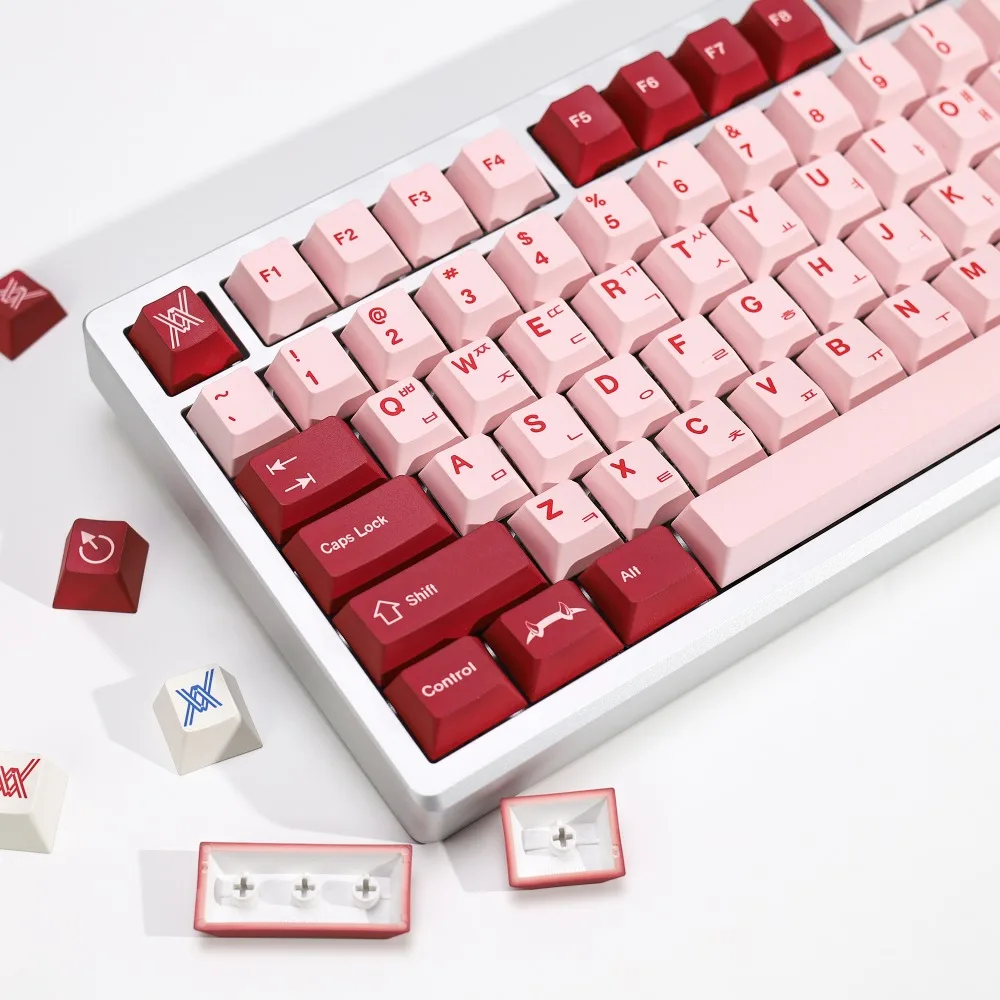 Teclas con tema rosa, perfil de cereza, juego completo de 143 teclas, PBT, USB, ergonomía, teclas frontales opacas talladas, teclado mecánico, regalo