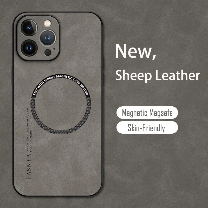 Funda Cuero Magsafe iPhone 15 14 13 - Piel Oveja Vintage Antigolpes