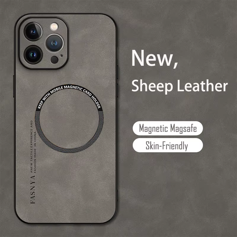 Funda Cuero Magsafe iPhone 15 14 13 - Piel Oveja Vintage Antigolpes