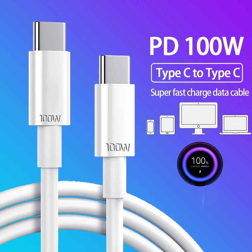 Cable de carga rápida USB C a USB C de 100W para Samsung Xiaomi Huawei OPPO cargador tipo C Cable de datos para MacBook Pro IPad Pro