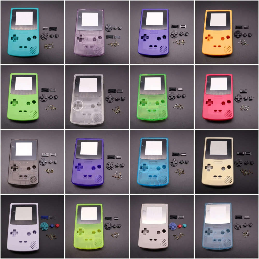 Carcasa de plástico para juegos, funda carcasa para Gameboy Color, carcasa de consola GBC con Kits de botones, pieza de etiqueta adhesiva de tornillo
