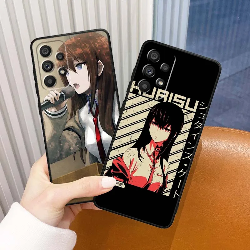 Kurisu Makise funda de Anime para Samsung Galaxy A54 A55 A56 A70 A71 A72 A73 J4 J6 M02 M11 M12 5G funda de teléfono negra - imagen 2