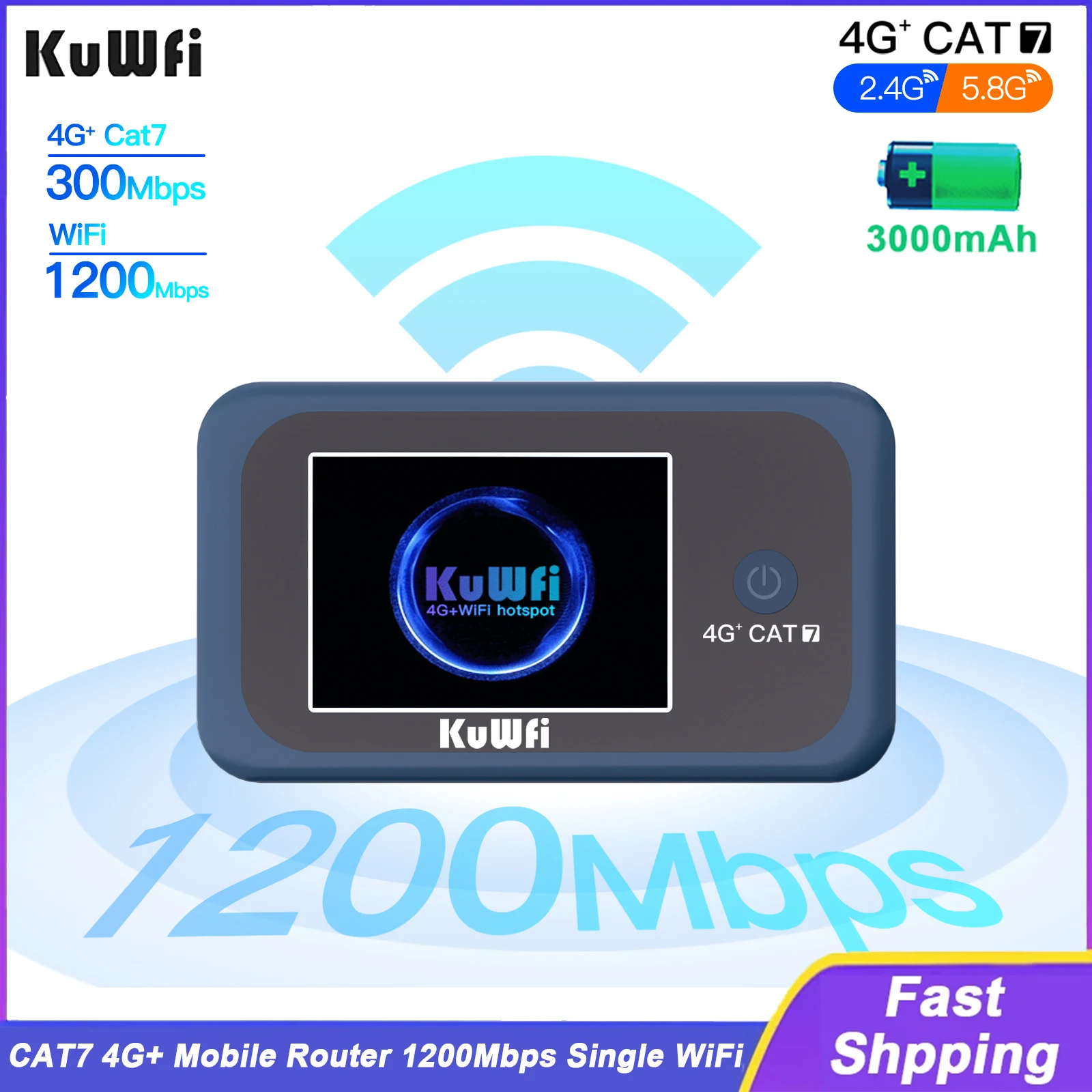 KuWFi CAT7 4G + enrutador móvil AC1200 2,4G 5G WiFi de una sola banda portátil de viaje 4G módem 3000mAh batería Mirco SIM ranura 10 usuarios