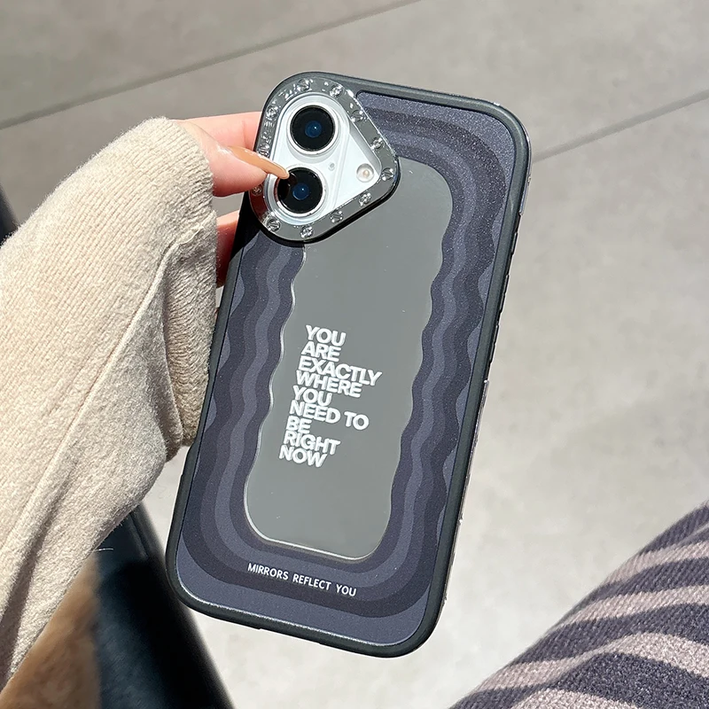 Funda de teléfono con cara de espejo de onda curva Ins para iPhone 16 15 13 14 Pro Max carcasa trasera dura acrílica a prueba de golpes - imagen 5