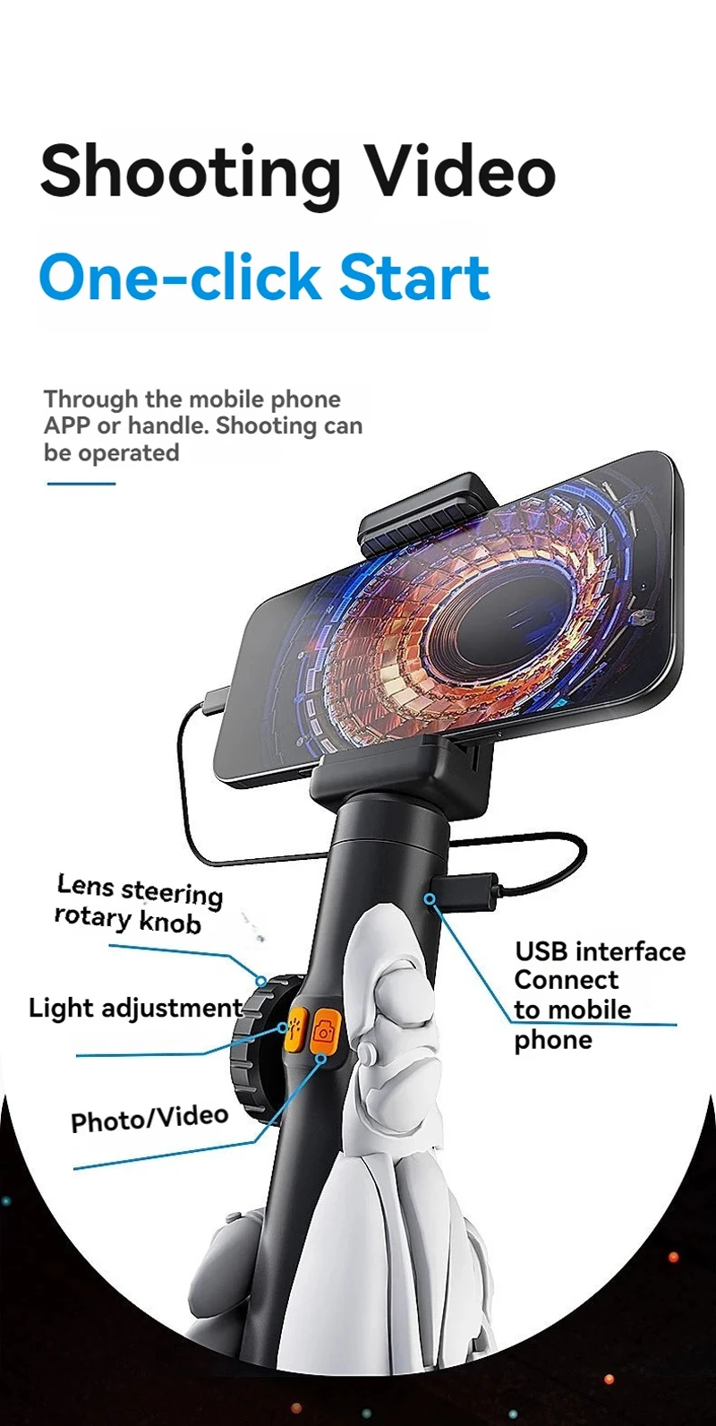 1m 6mm/8mm 200w HD Pixel Smart Steering Industrial Endoscope ios/Android Handheld Pipeline Car Repair Inspection borescope For P - imagen 4