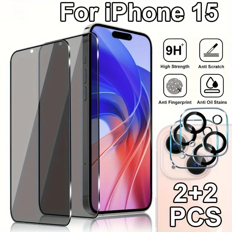 2 protectores de pantalla de privacidad con 2 protectores de lentes de cámara para IPhone 17 16 Pro Max 15 14 13 12 11 Pro Mini 17Air 16e Glass