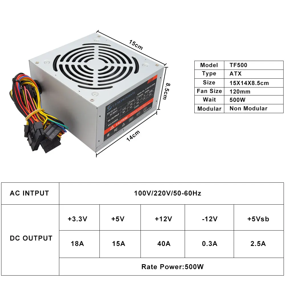 Fuente de alimentación ultra silenciosa para PC para juegos ATX PSU de 500 W con ventilador silencioso de 12 cm para jugadores y creadores - imagen 3