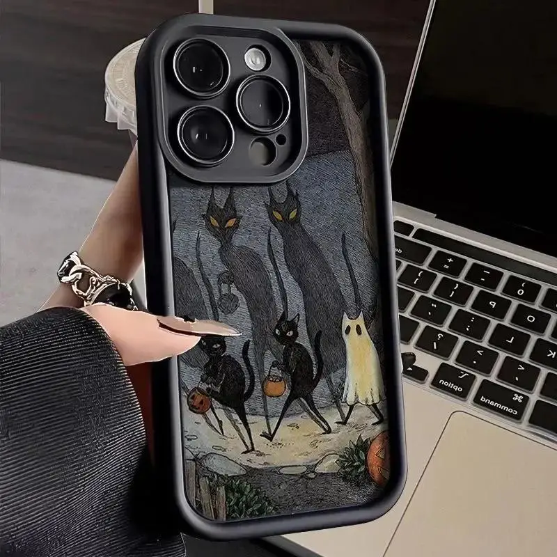 Dark Funny Monster Cat funda negra para VIVO Y22S, Y36, Y35, Y16, Y33S, Y33, Y22, Y21, V29, V23E, V27E, V27, V23, V25 Pro, Y01, Y02, Y27, Y20