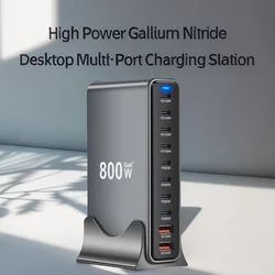 Nuevo cargador de escritorio 800W GaN 3,0 USB-C PD cargador 10 puertos 8C2A carga rápida para móviles y tabletas, diseño ultraportátil