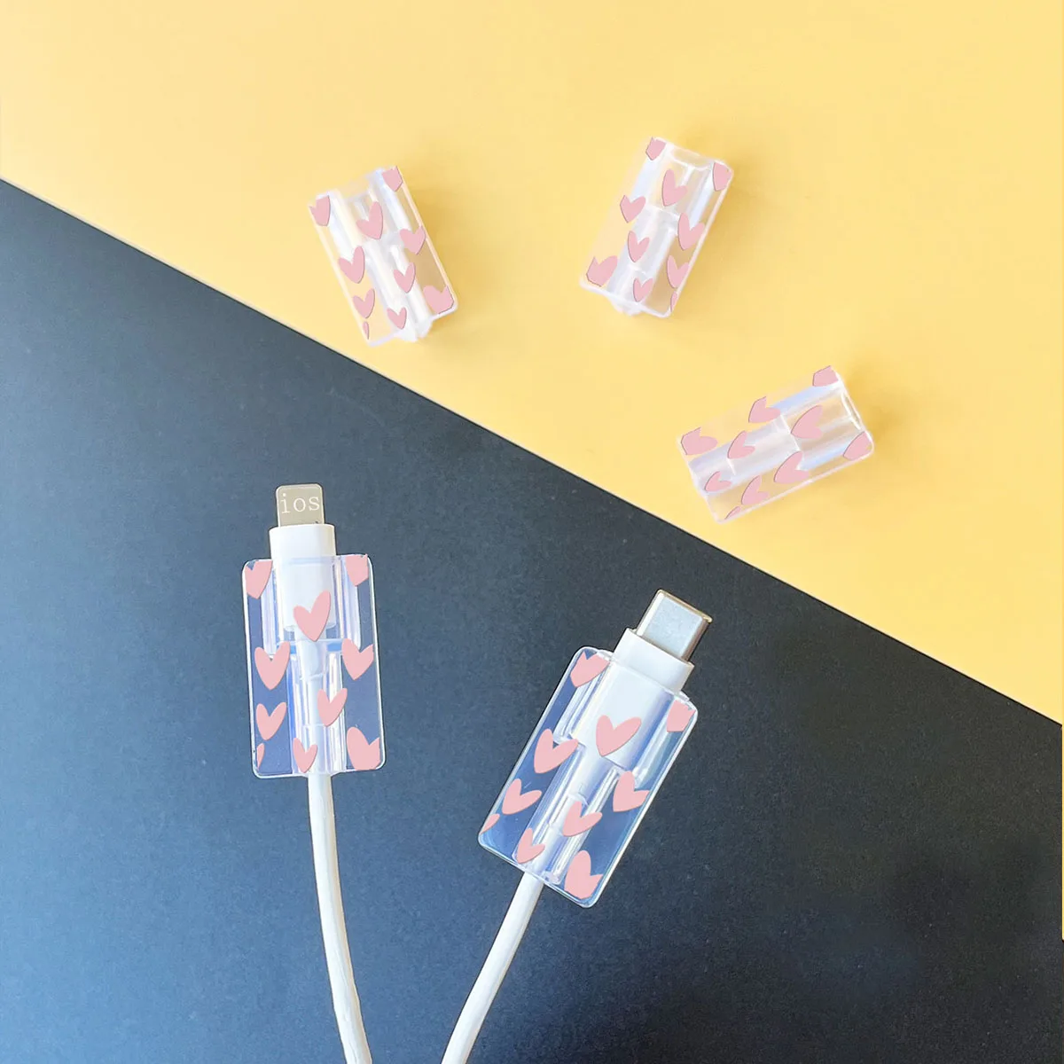5 uds cargador de silicona suave enrollador de Cable de carga rápida funda protectora para Apple IPhone Cable de datos rosa amor funda Clip - imagen 3