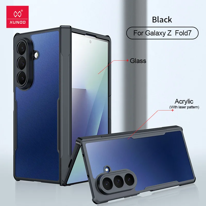 Para Samsung Galaxy Z Fold 7 funda XUNDD Airbags anticaída patrón láser acrílico duro + cubierta de teléfono plegable con bisagras de vidrio