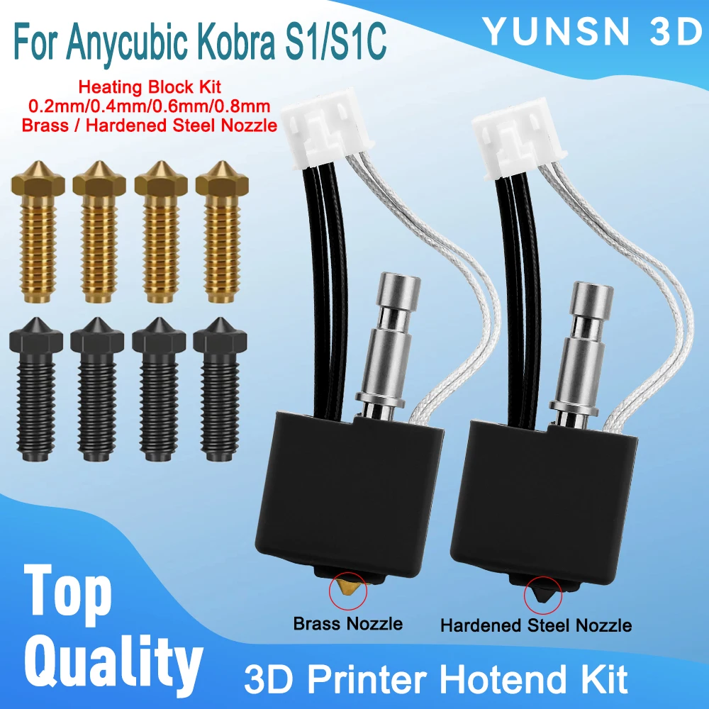 Para Anycubic Kobra S1 S1C Hotend Kit Kobra S1 Combo bloque calefactor boquilla de acero endurecido de latón 0,2/0,4/0,6/0,8mm piezas de impresora 3D