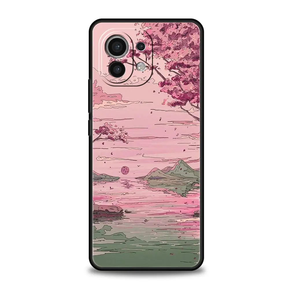 Funda de teléfono de lujo con paisaje de puesta de sol de Japón para Xiaomi 12T Pro 12 13 11 Ultra Mi Note 10 Lite 10T 5G 11X Pro 11T 9T, funda suave - imagen 2