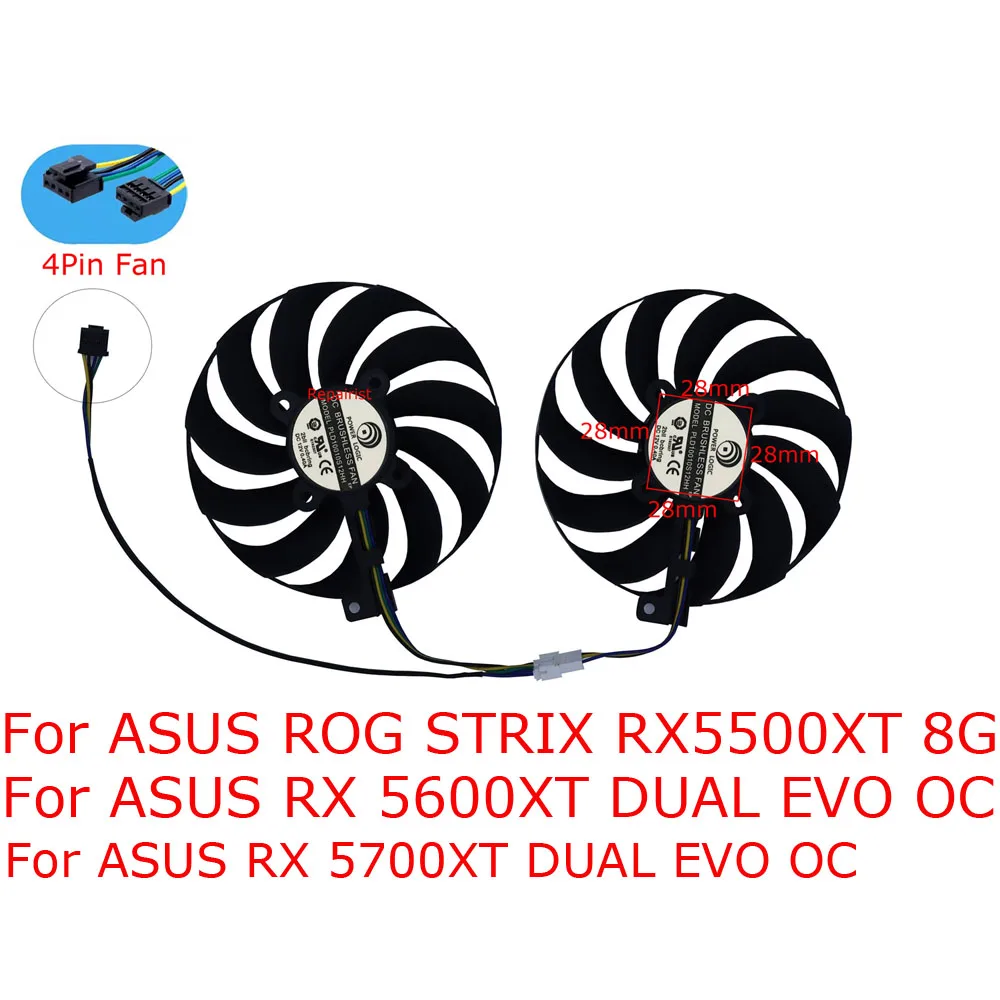 Ventilador de tarjeta gráfica PLD10010S12HH, ventilador de 4 pines para ASUS ROG STRIX RX 5500XT 8GB, Enfriador de 5 pines, para ASUS DUAL RX 5500 XT 8gb, 2 unidades por juego - imagen 4