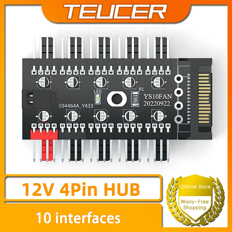 Placa base 1 a 10 HUB 4 pines PWM ventilador enfriador adaptador divisor extensión 12V SATA IDE fuente de alimentación grande puerto 4D controlador de PC