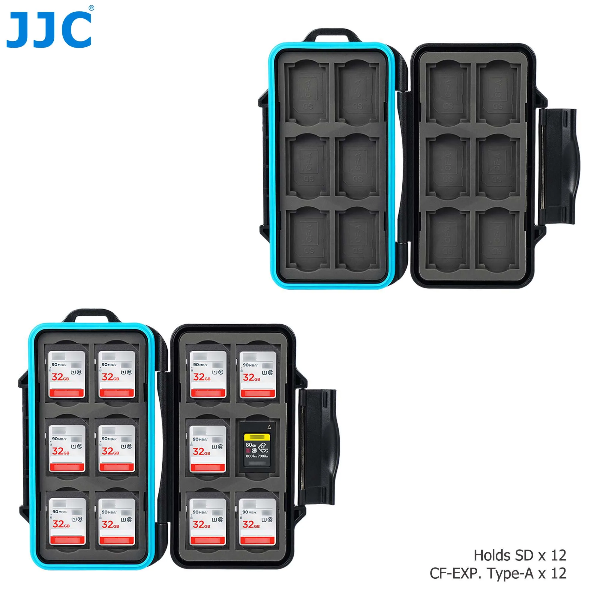 JJC-funda para tarjetas CF de 24 ranuras con mosquetón, tarjetero SD, carcasa dura impermeable para 12 SD SDHC SDXC + 12 tarjetas CFexpress tipo A - imagen 5