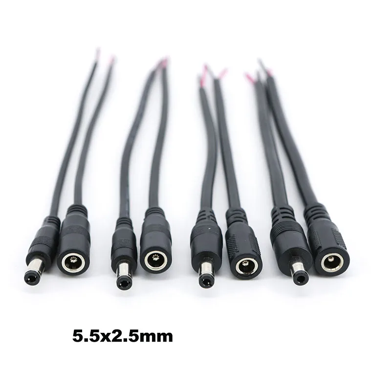 5,5 MM x 2,5 MM 2 pines DC macho hembra 22/20/18/16awg conector de alimentación cable extremo Cable de reparación de suministro 5525 DC5525 coletas