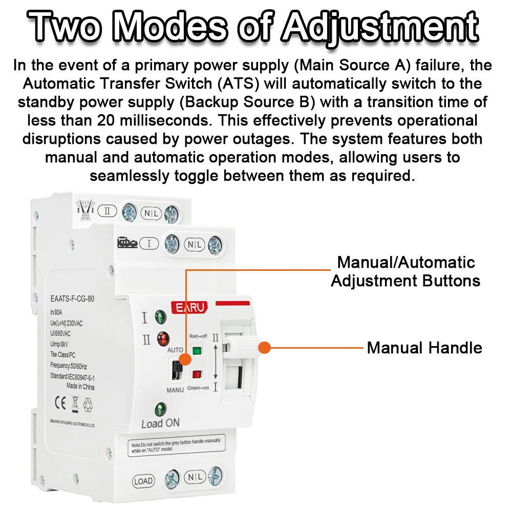 2P 4P 80A AC 230V 110V ATS Mini interruptor de transferencia automática interruptores selectores eléctricos de doble potencia potencia potencia ininterrumpida carril Din - imagen 5