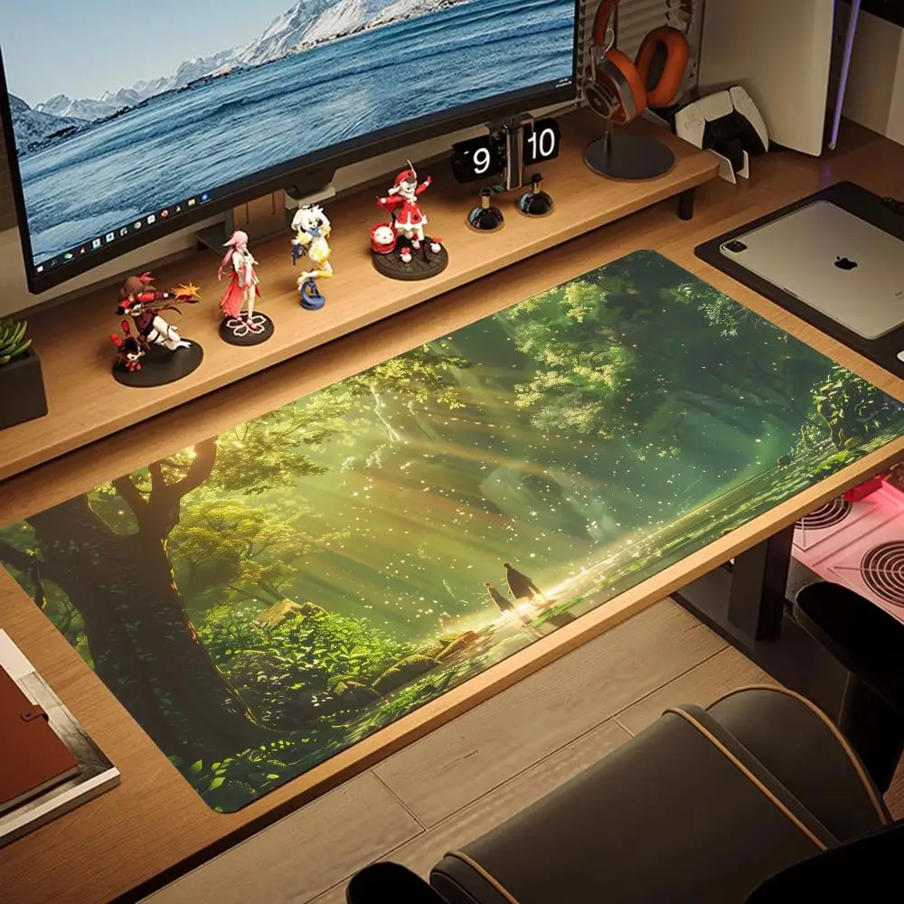 Alfombrilla de ratón de bosque de fantasía, alfombrilla grande para ratón XXL, alfombrilla de goma para juegos con cerradura para teléfono, alfombrilla para escritorio, monitor de ordenador, jugadores, trabajo y oficina