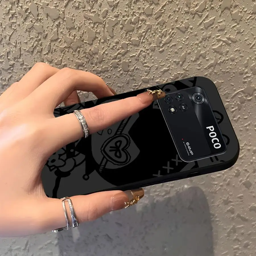 Funda de teléfono suave negra para Xiaomi Poco C50 F1 C40 C61 C71 M3 M4 M7 Pro C75 F3 X3 X4 X5 X7 Pro M5 Sanrio Cool Kuromi Hello - imagen 3