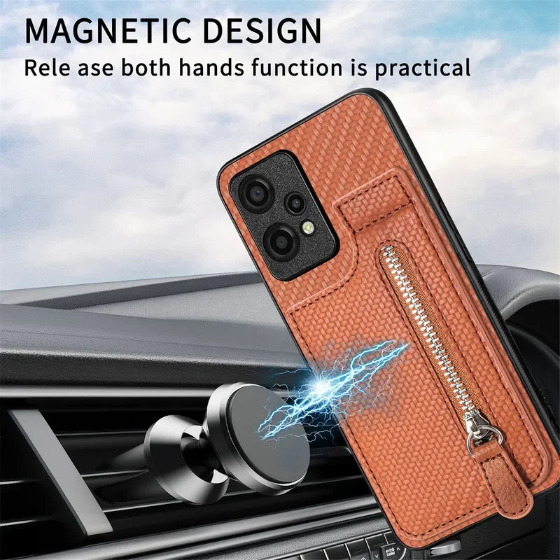 Para Xiaomi 14T Pro 14 T Cartera de cuero de fibra de carbono tarjetero con cremallera funda de teléfono para Xiaomi Mi 14TPro soporte funda con tapa - imagen 4